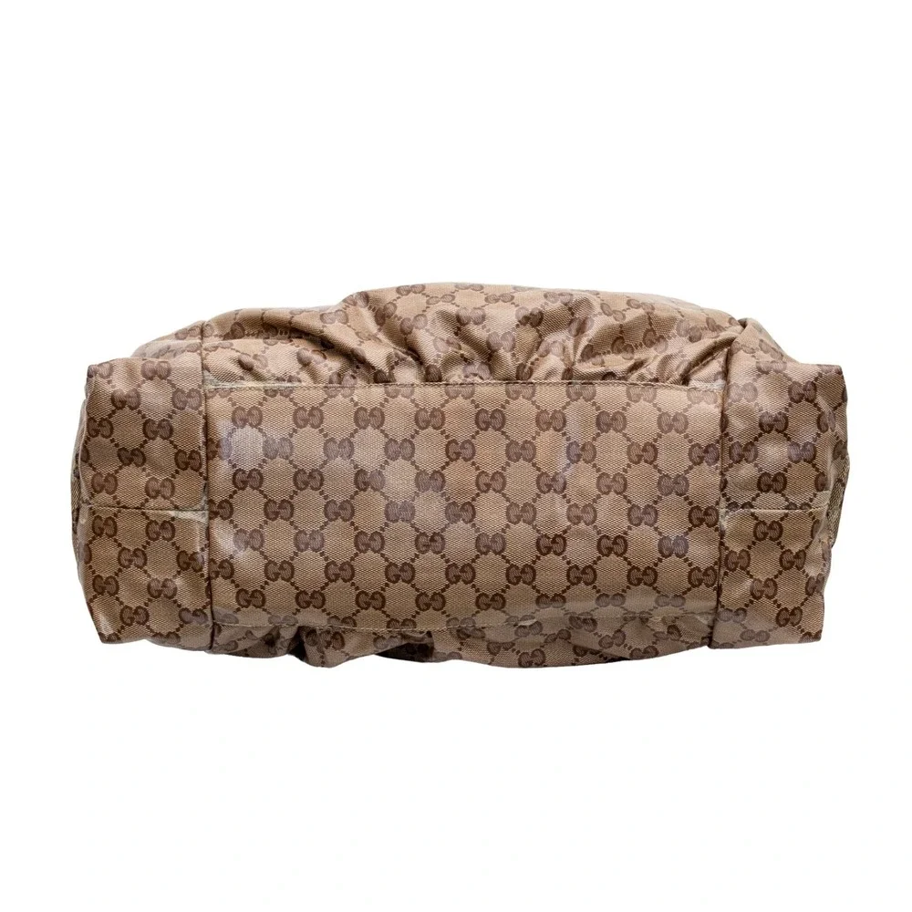 Authentic Gucci Monogram Crystal Canvas Hysteria Hobo Shoulder Bag Brown